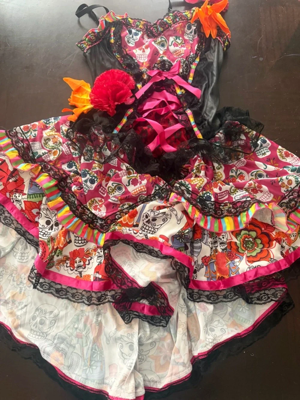 Spirit Day of the Dead Pink and Black Floral Costume Dress - Picture 4 of 5